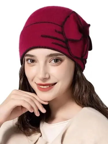 Sumolux ayollar uchun jun shapkali shapkalar jun bosh suyagi shapka beret gul manjetli fransuzcha vintage ko'ylak klosh klassik qish 1920-yillar - 1