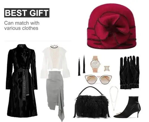 Sumolux ayollar uchun jun shapkali shapkalar jun bosh suyagi shapka beret gul manjetli fransuzcha vintage ko'ylak klosh klassik qish 1920-yillar - 6