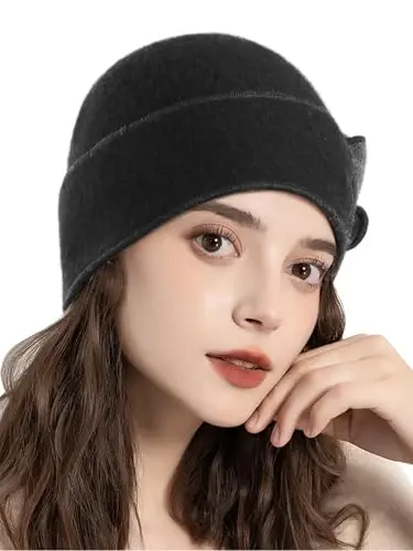Sumolux Beanie Ayollar uchun jun bosh suyagi shapkasi Bere gul manjetli frantsuzcha vintage ko'ylak Klosh klassik qish 1920-yillar - 3