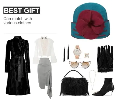 Sumolux Beanie Ayollar uchun Shapka Jun Bosh suyagi Qalpog'i Bere Frantsuzcha Vintage Libos Klosh Klassik Qish 1920-yillar - 6