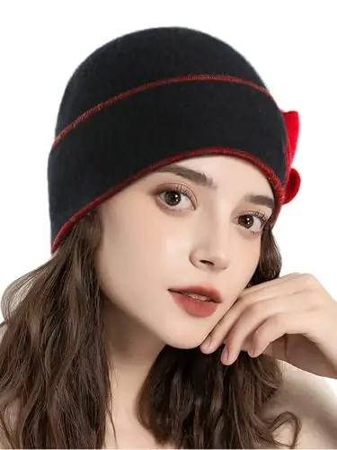 Sumolux Beanie Ayollar uchun Shlyapalar Jun Bosh suyagi Beret Gul manjetli Frantsuz Vintage Libos Cloche Klassik Qish 1920-yillar - 3