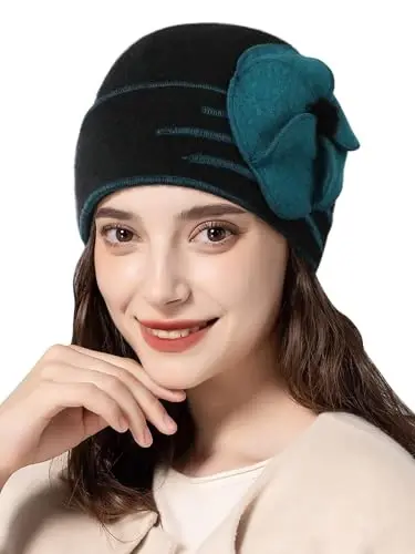 Sumolux Beanie Ayollar uchun Shlyapalar Jun Bosh suyagi Beret Gul манжетли Frantsuz Vintage liboslari Klosh Klassik Qish 1920-yillar - SUMOLUX