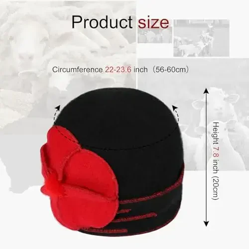 Sumolux Beanie Hats for Women Wool Skull Cap Beret Floral Cuffed French Vintage Dress Cloche Classic Winter 1920s - 5