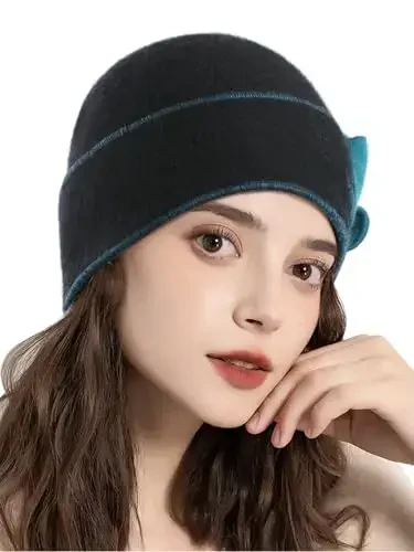 Sumolux Beanie Hats for Women Wool Skull Cap Beret Floral Cuffed French Vintage Dress Cloche Classic Winter 1920s - 3