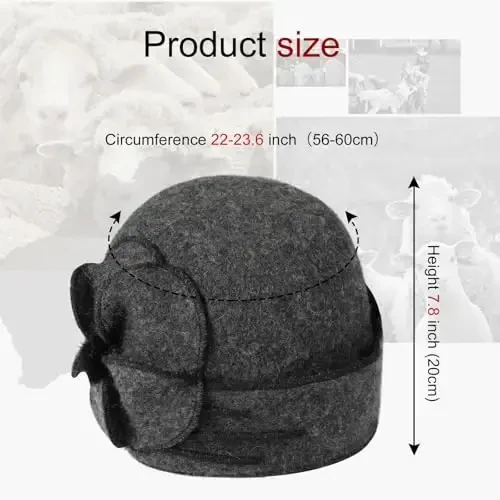 Sumolux Beanie Hats for Women Wool Skull Cap Beret Floral Cuffed French Vintage Dress Cloche Classic Winter 1920s - 5
