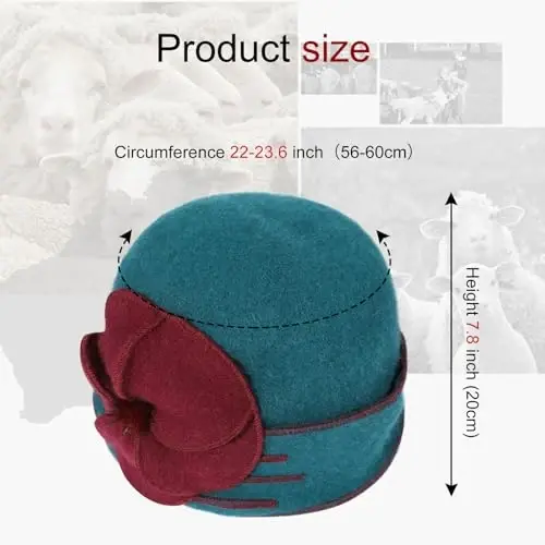 Sumolux Beanie Hats for Women Wool Skull Cap Beret Floral Cuffed French Vintage Dress Cloche Classic Winter 1920s - 5
