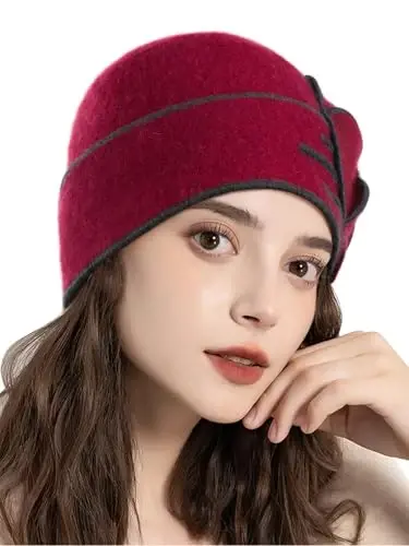 Sumolux Beanie Hats for Women Wool Skull Cap Beret Floral Cuffed French Vintage Dress Cloche Classic Winter 1920s - SUMOLUX (1)