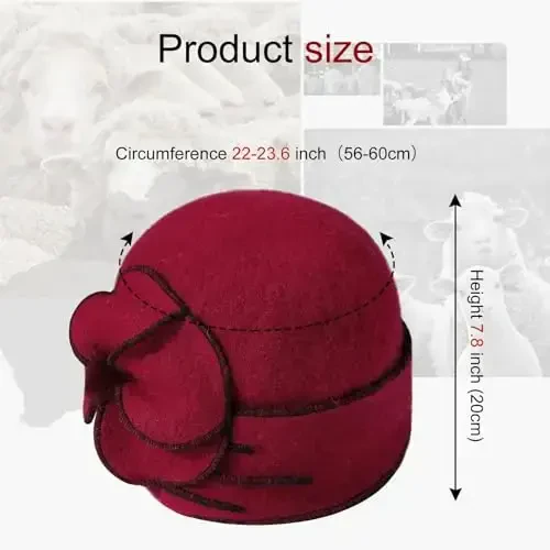 Sumolux Beanie Hats for Women Wool Skull Cap Beret Floral Cuffed French Vintage Dress Cloche Classic Winter 1920s - 5