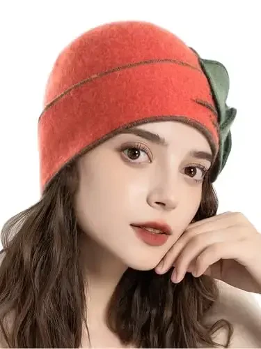 Sumolux Beanie Hats for Women Wool Skull Cap Beret Floral Cuffed French Vintage Dress Cloche Classic Winter 1920s - 3