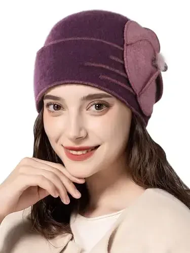 Sumolux Beanie Hats for Women Wool Skull Cap Beret French Vintage Cloche 1920s - 1