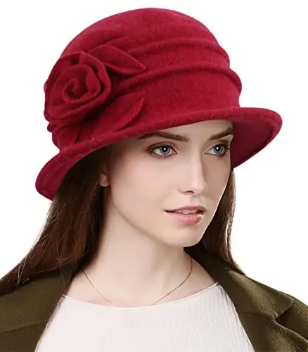 Sumolux Women Beret Hat French Vintage Floral Wool Dress Cloche Classic Winter Hat 1920s - MODAZONE (1)