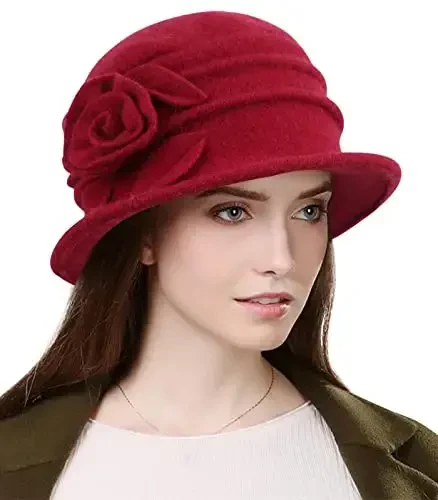 Sumolux Women Beret Hat French Vintage Floral Wool Dress Cloche Classic Winter Hat 1920s - Modazone (1)