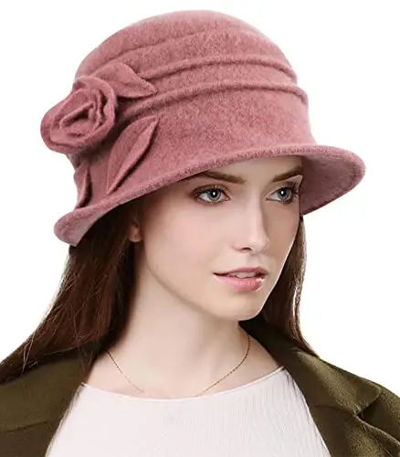 Sumolux Women Beret Hat French Vintage Floral Wool Dress Cloche Classic Winter Hat 1920s - SUMOLUX