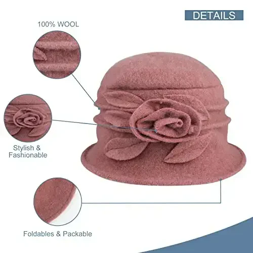 Sumolux Women Beret Hat French Vintage Floral Wool Dress Cloche Classic Winter Hat 1920s - 3