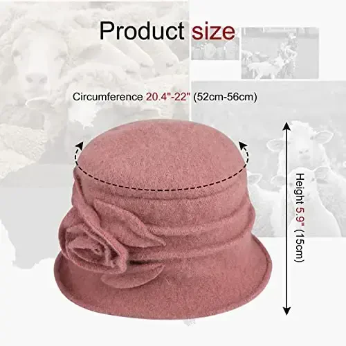 Sumolux Women Beret Hat French Vintage Floral Wool Dress Cloche Classic Winter Hat 1920s - 4