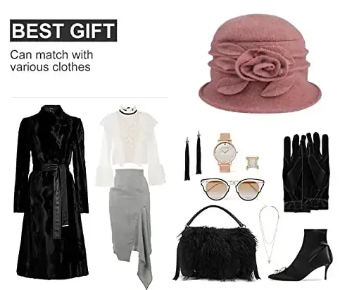 Sumolux Women Beret Hat French Vintage Floral Wool Dress Cloche Classic Winter Hat 1920s - 6