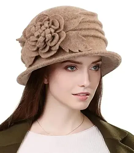 Sumolux Women Beret Hat French Vintage Floral Wool Dress Cloche Classic Winter Hat 1920s - SUMOLUX