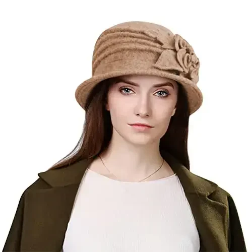 Sumolux Women Beret Hat French Vintage Floral Wool Dress Cloche Classic Winter Hat 1920s - 2