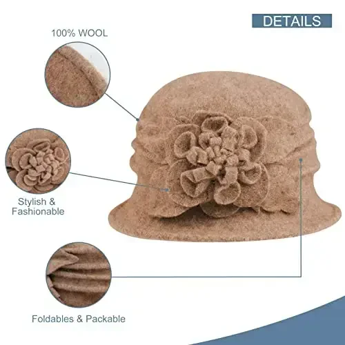 Sumolux Women Beret Hat French Vintage Floral Wool Dress Cloche Classic Winter Hat 1920s - 3