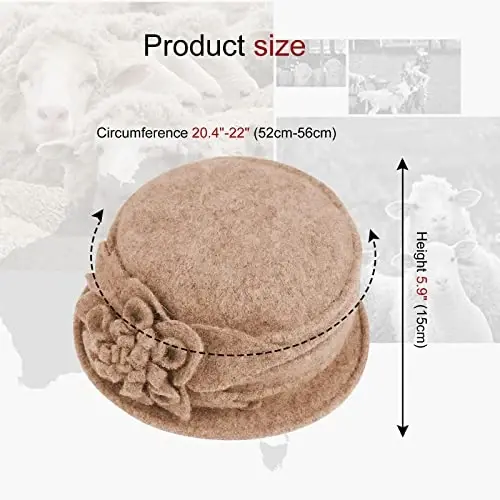 Sumolux Women Beret Hat French Vintage Floral Wool Dress Cloche Classic Winter Hat 1920s - 4