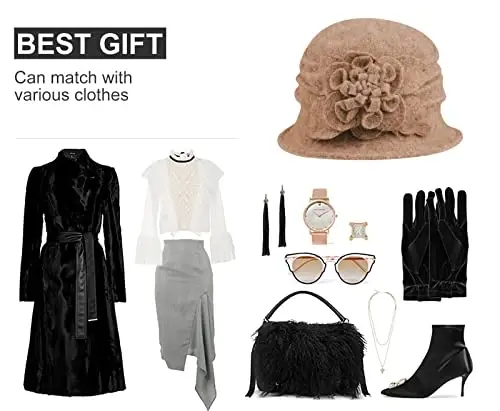 Sumolux Women Beret Hat French Vintage Floral Wool Dress Cloche Classic Winter Hat 1920s - 6