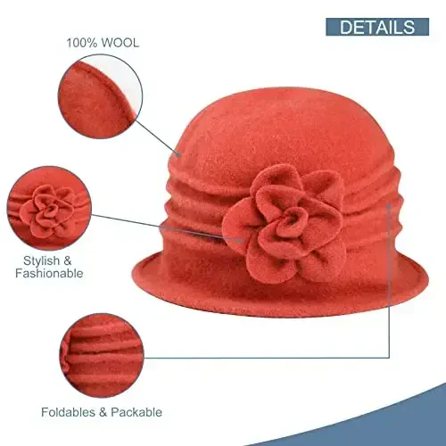 Sumolux Women Beret Hat French Vintage Floral Wool Dress Cloche Classic Winter Hat 1920s - 3