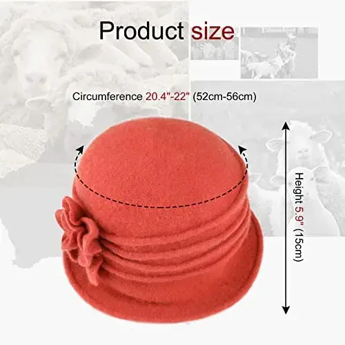 Sumolux Women Beret Hat French Vintage Floral Wool Dress Cloche Classic Winter Hat 1920s - 4