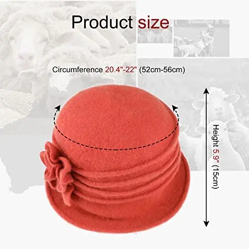 Sumolux Women Beret Hat French Vintage Floral Wool Dress Cloche Classic Winter Hat 1920s - 4