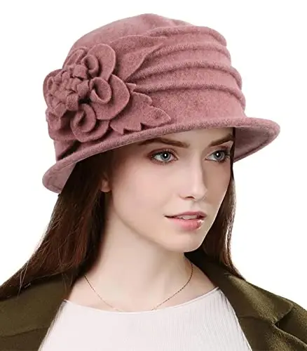 Sumolux Women Beret Hat French Vintage Floral Wool Dress Cloche Classic Winter Hat 1920s 