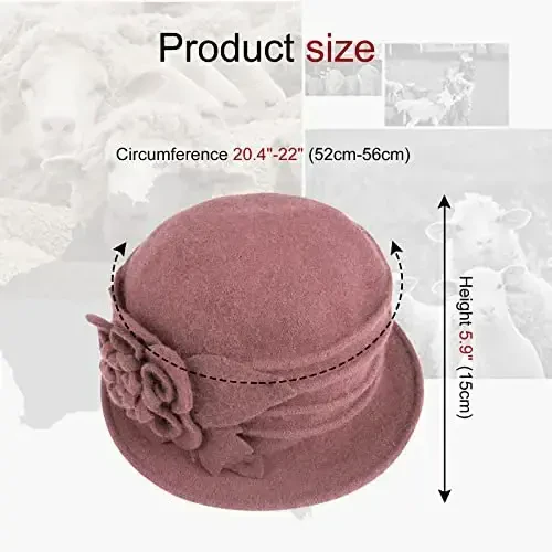 Sumolux Women Beret Hat French Vintage Floral Wool Dress Cloche Classic Winter Hat 1920s - 4