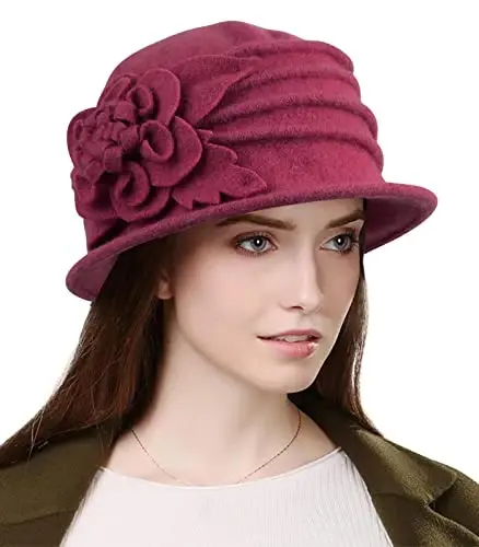 Sumolux Women Beret Hat French Vintage Floral Wool Dress Cloche Classic Winter Hat 1920s - 1