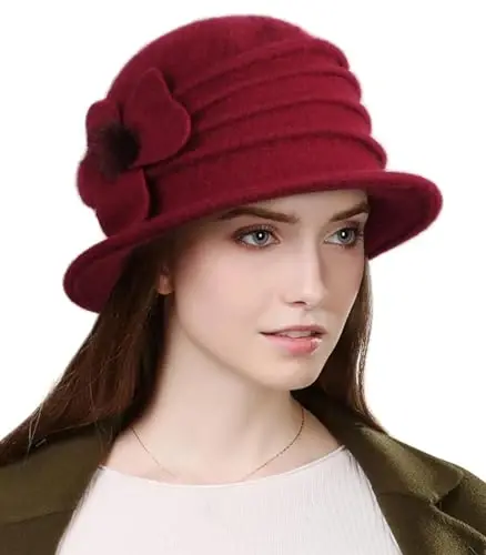 Sumolux Women Beret Hat French Vintage Floral Wool Dress Cloche Classic Winter Hat 1920s - 1