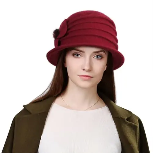 Sumolux Women Beret Hat French Vintage Floral Wool Dress Cloche Classic Winter Hat 1920s - SUMOLUX (1)