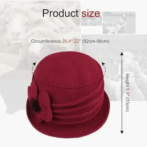 Sumolux Women Beret Hat French Vintage Floral Wool Dress Cloche Classic Winter Hat 1920s - 4