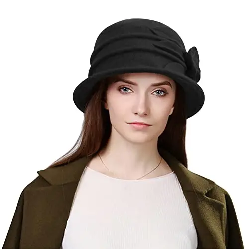 Sumolux Women Beret Hat French Vintage Floral Wool Dress Cloche Classic Winter Hat 1920s - 2