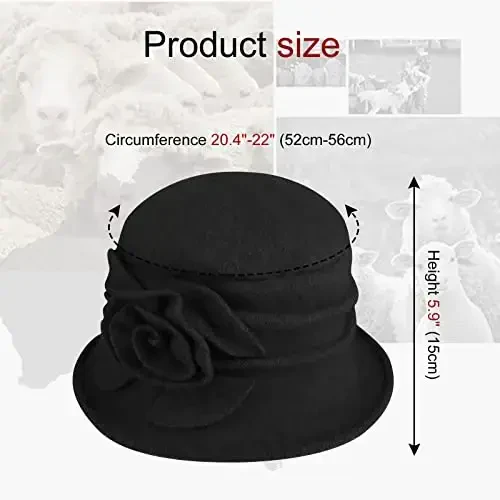 Sumolux Women Beret Hat French Vintage Floral Wool Dress Cloche Classic Winter Hat 1920s - 4