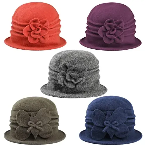 Sumolux Women Beret Hat French Vintage Floral Wool Dress Cloche Classic Winter Hat 1920s - 7