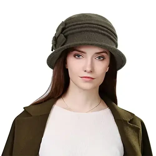 Sumolux Women Beret Hat French Vintage Floral Wool Dress Cloche Classic Winter Hat 1920s - 2