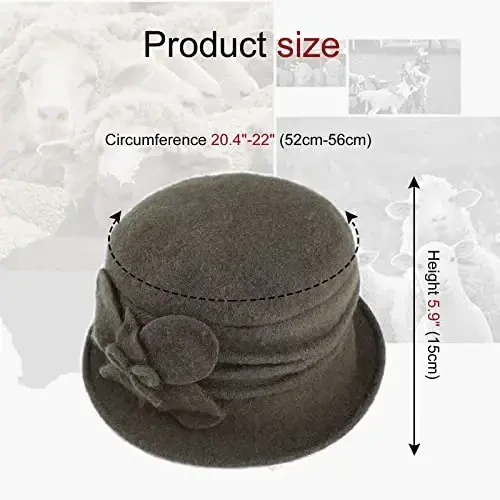 Sumolux Women Beret Hat French Vintage Floral Wool Dress Cloche Classic Winter Hat 1920s - 4
