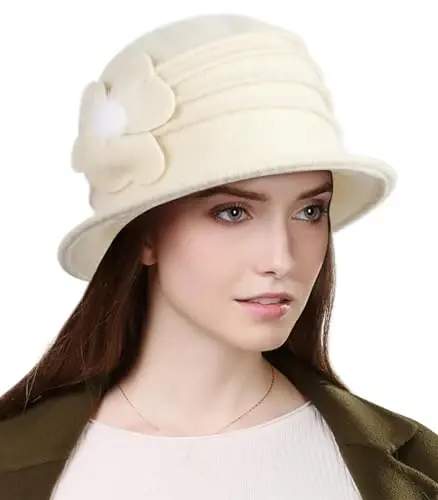 Sumolux Women Beret Hat French Vintage Floral Wool Dress Cloche Classic Winter Hat 1920s - 1