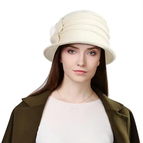 Sumolux Women Beret Hat French Vintage Floral Wool Dress Cloche Classic Winter Hat 1920s - SUMOLUX (1)