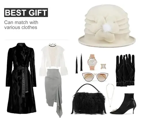 Sumolux Women Beret Hat French Vintage Floral Wool Dress Cloche Classic Winter Hat 1920s - 6