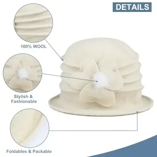 Sumolux Women Beret Hat French Vintage Floral Wool Dress Cloche Classic Winter Hat 1920s - 3