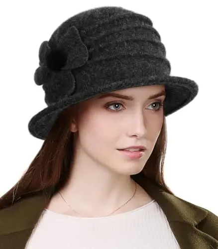 Sumolux Women Beret Hat French Vintage Floral Wool Dress Cloche Classic Winter Hat 1920s - SUMOLUX