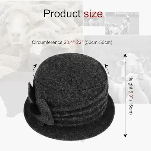 Sumolux Women Beret Hat French Vintage Floral Wool Dress Cloche Classic Winter Hat 1920s - 4