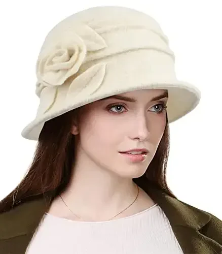 Sumolux Women Beret Hat French Vintage Floral Wool Dress Cloche Classic Winter Hat 1920s - SUMOLUX