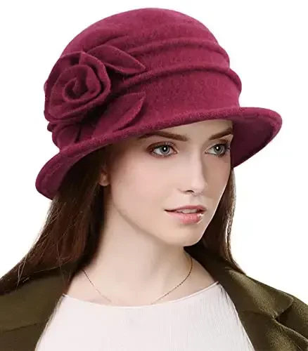 Sumolux Women Beret Hat French Vintage Floral Wool Dress Cloche Classic Winter Hat 1920s - SUMOLUX