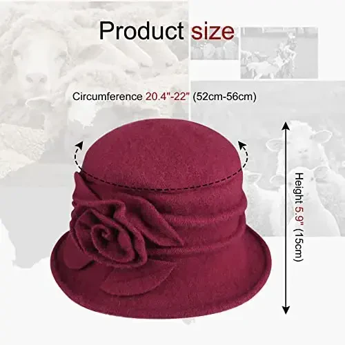 Sumolux Women Beret Hat French Vintage Floral Wool Dress Cloche Classic Winter Hat 1920s - 4