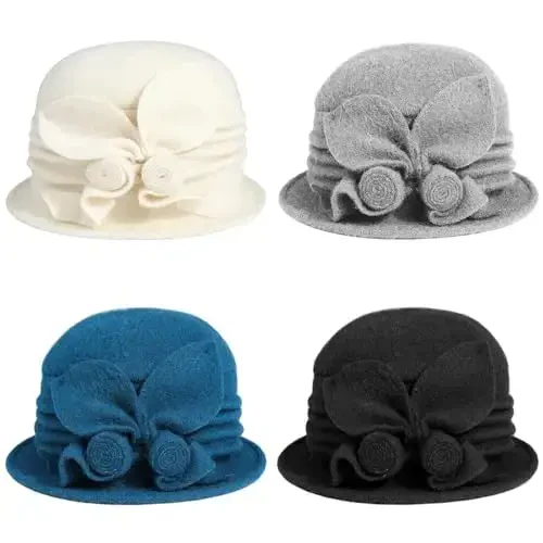 Sumolux Women Beret Hat French Vintage Floral Wool Dress Cloche Classic Winter Hat 1920s - 7