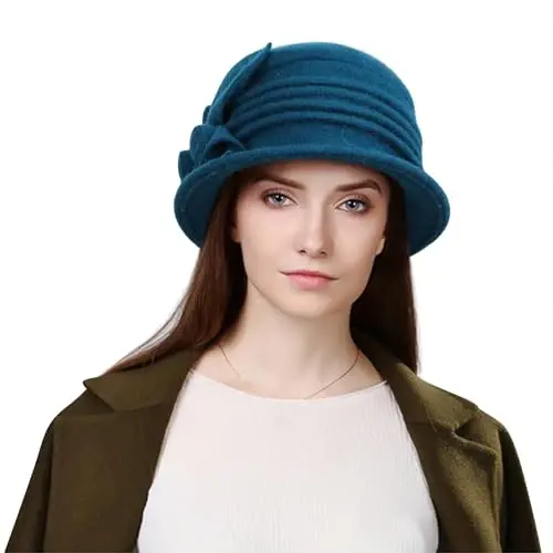 Sumolux Women Beret Hat French Vintage Floral Wool Dress Cloche Classic Winter Hat 1920s - SUMOLUX (1)